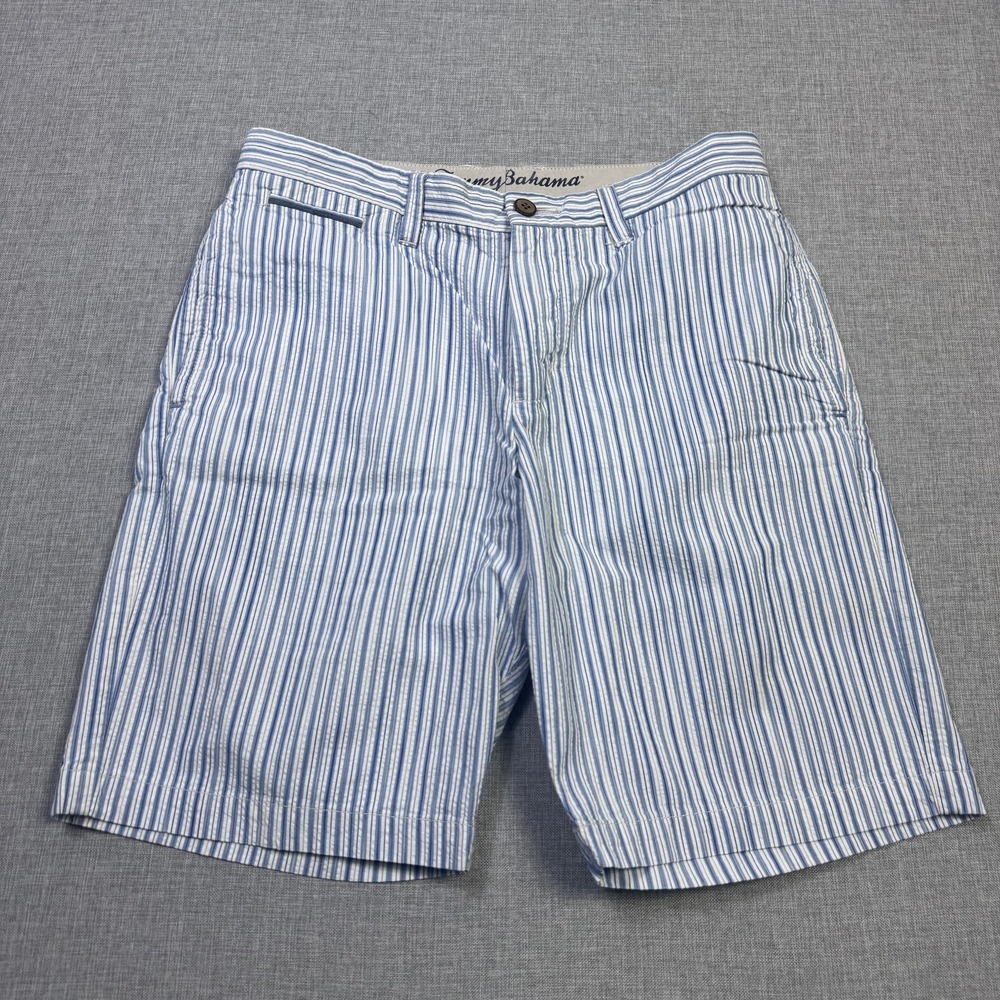 Tommy Bahama Bermuda Shorts Mens 32 Blue White 10" Inseam Cotton Striped